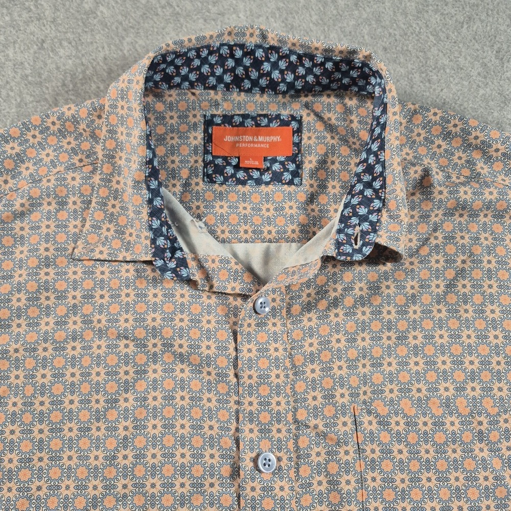 Johnston & Murphy Performance Shirt Men's Large Orange Geometric Button-Up Golf